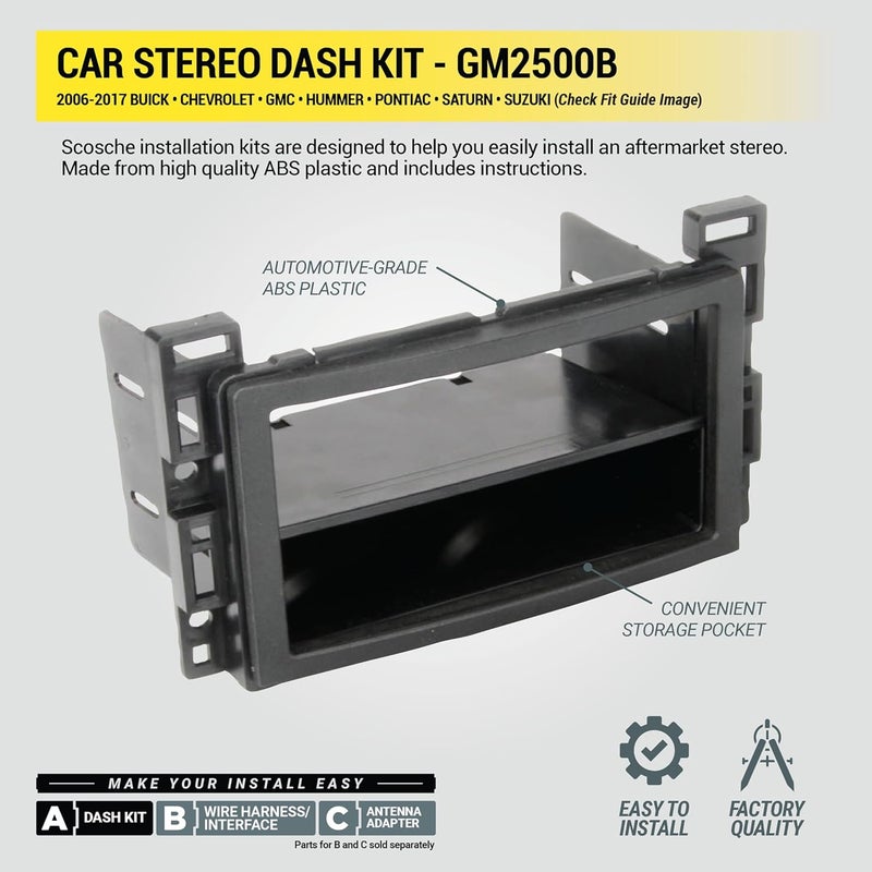 Scosche مجموعة تركيب راديو GM2500B مزدوجة DIN أو مفردة DIN مع جيب متوافقة مع بعض سيارات GM من 2004-2021 - مجموعة تركيب ستيريو السيارة - راجع دليل الملاءمة في الصور للتحقق من سيارتك - Image 5